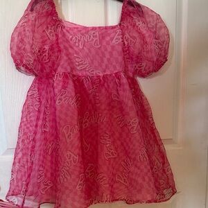 Barbie Pink Sheer Puff-Sleeve Casual Dress